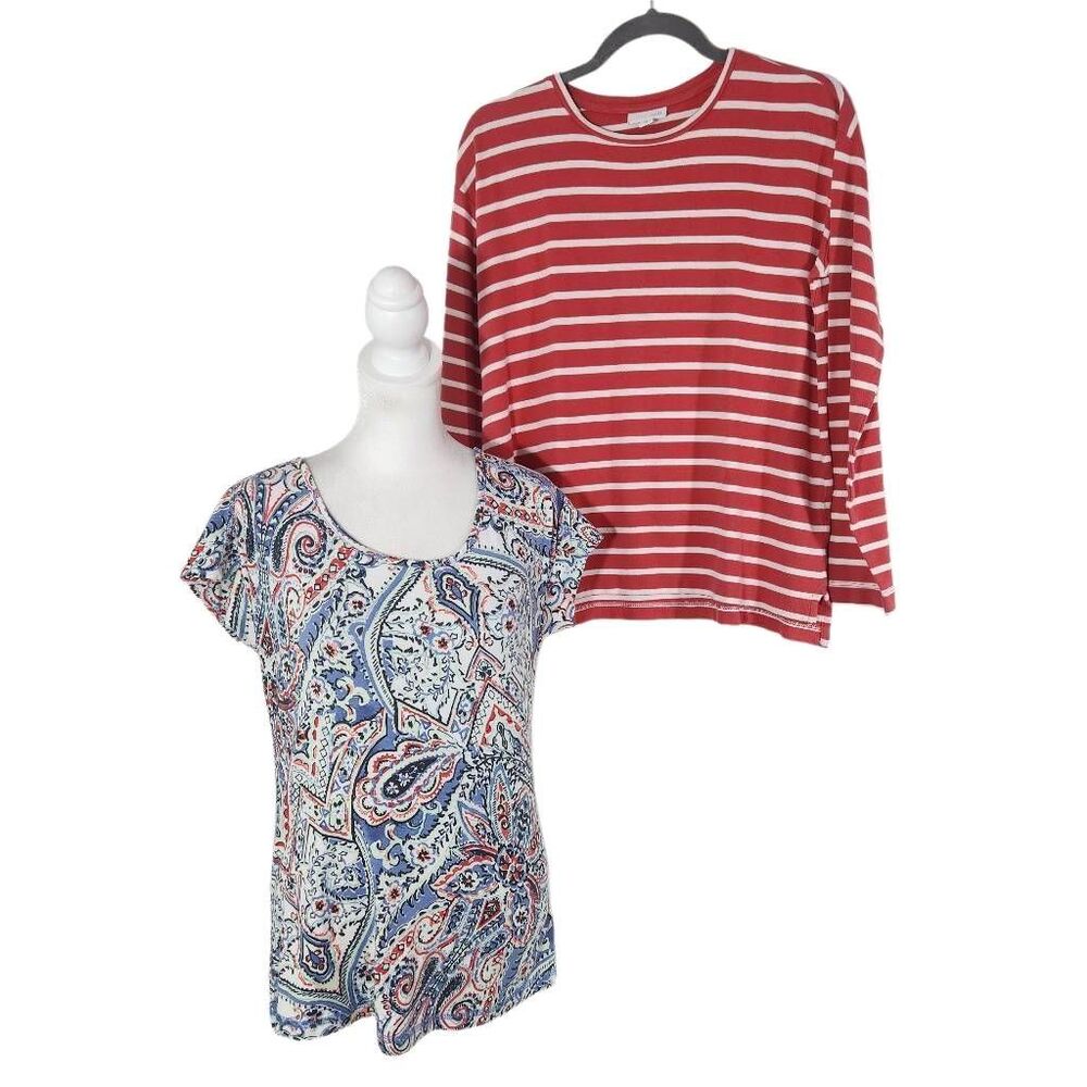 J. Jill Red Stripe Tee and Talbots Paisley Tee Size XS Bundle of 2 Tops